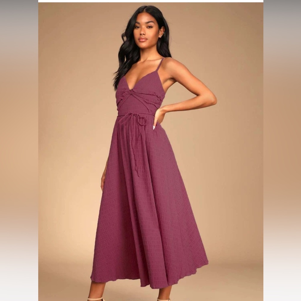 Lulus Cue the Cuteness Mauve Purple Twist-Front Midi Dress - Large